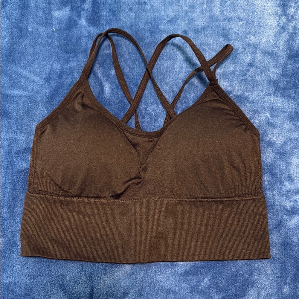 Strappy Back Black Padded Sports Bra